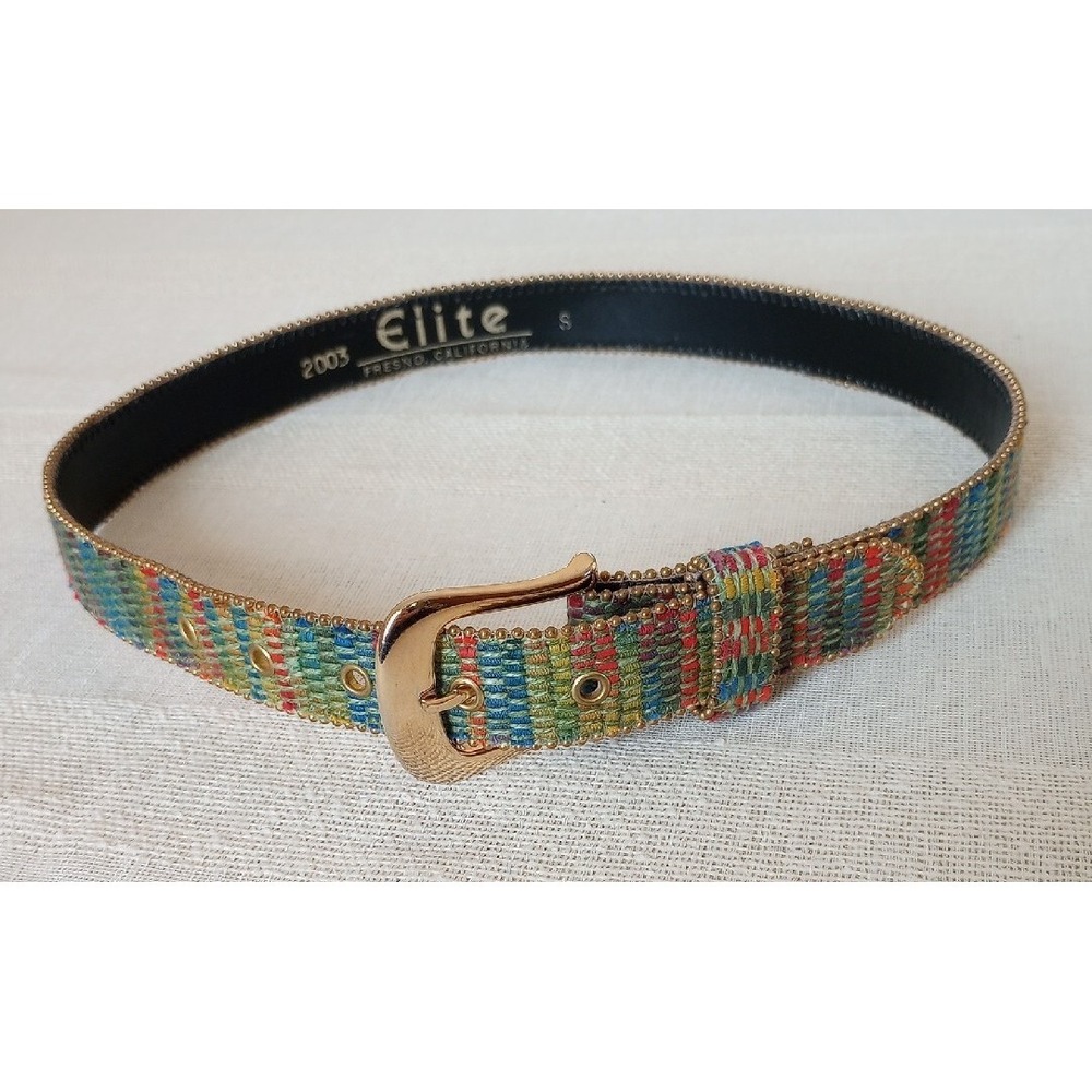 2003 Elite Fresno CA Woven Belt With Gold Toned Hardware 1" Wide Size:Small EUC